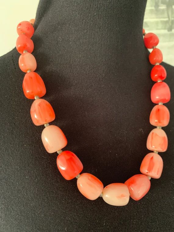 Necklace Glass Chunky Bead 60s Orange | Etsy Australia | Etsy (AU)