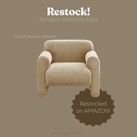 RESTOCK ALERT🚨
This cutie was out of stock on Wayfair, as I was shopping on Amazon I saw that it’s in stock on Amazon, and cheaper 🤩 go snag one if your in the market for the perfect camel Boucle accent chair. 

#LTKstyletip #LTKsalealert #LTKhome