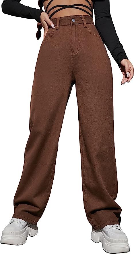 Floerns Women's High Waist Boyfriend Jeans Denim Pants with Pocket at Amazon Women's Jeans store | Amazon (US)