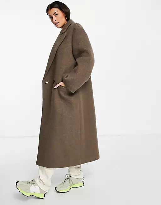 ASOS DESIGN brushed hero dad coat in brown | ASOS (Global)