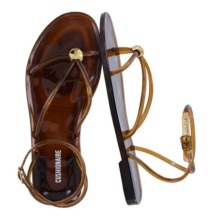 Cushionaire Vita Jelly Sandals for Women, Casual Lightweight Womens Strappy Sandals with Adjustable Buckle Strap and Gold Hardware Accent | Walmart (US)