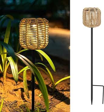 Solar Pathway Lights Outdoor Handmade Bamboo Weaving Garden Lights Waterproof Lighting Landscape ... | Amazon (US)