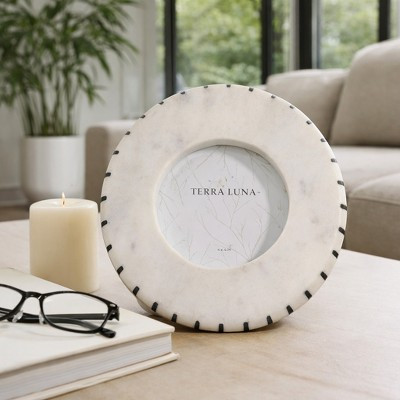 Decorative Round Marble Picture Frame for Tabletop Display - Frames for Pictures, Bedroom, and Shelf Decoration - 8", White & Gray | Target