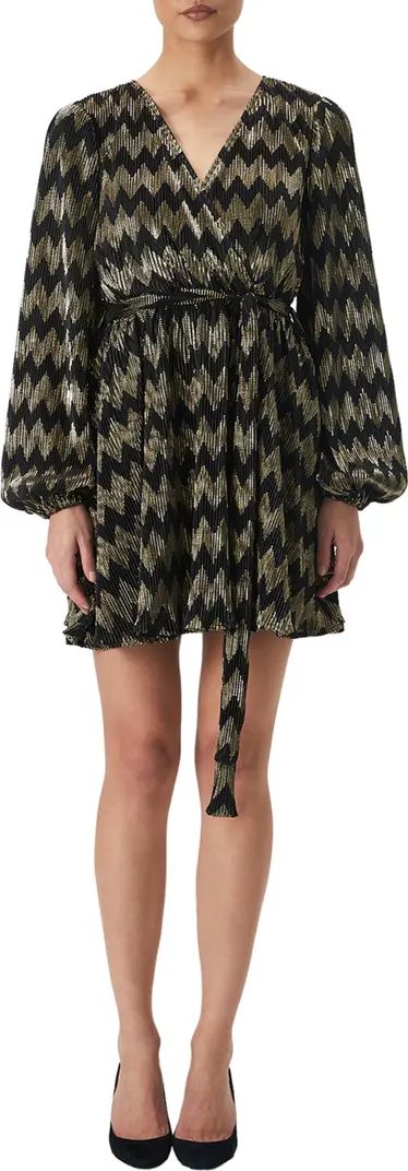 Amity Metallic Chevron Long Sleeve Mini Wrap Dress | Nordstrom