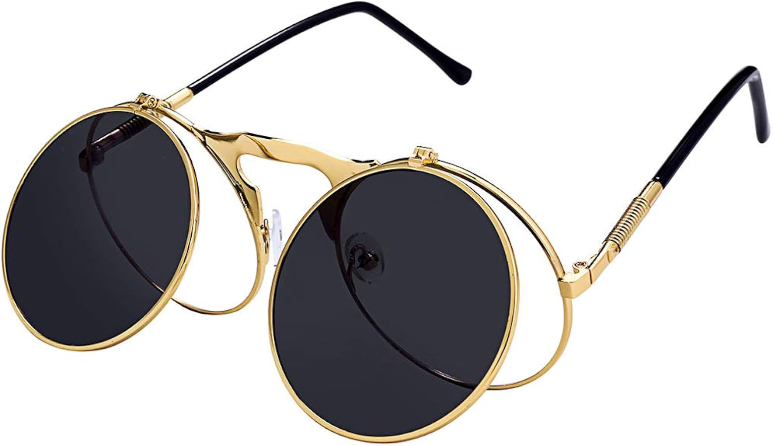 Retro Round 80's Flip Up Steampunk Sunglasses Mirror Vintage Circle Sun Glasses Eyewear for Men W... | Amazon (US)