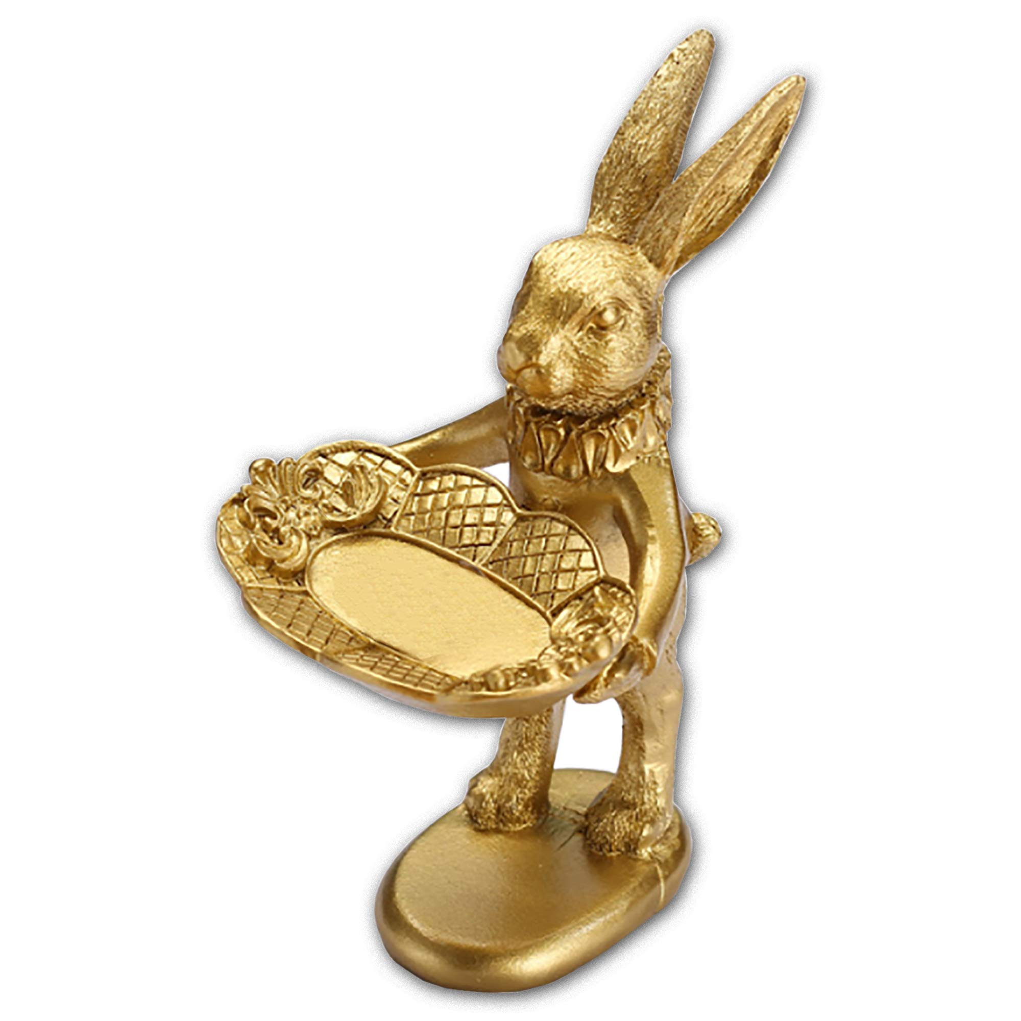 FANTESTICRYAN Small Bunny Statue Decor Jewelry Tray, Cute & Retro Golden Ornament Easter Rabbit F... | Amazon (US)
