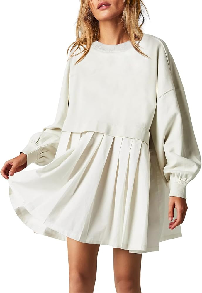 Yanekop Womens Oversized Sweatshirt Dress Crewneck Pullover Casual Long Sleeve Tops Slouchy Mini Dre | Amazon (US)