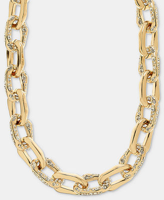 Pav\u00e9 Link Collar Necklace, 16" + 3" extender | Macy's