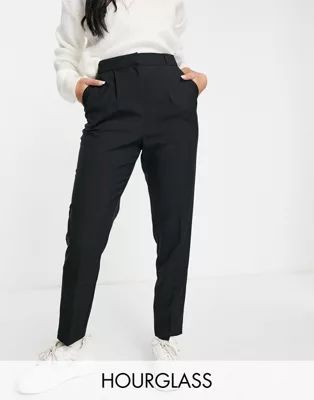 ASOS DESIGN Hourglass tailored smart tapered trousers in black | ASOS (Global)