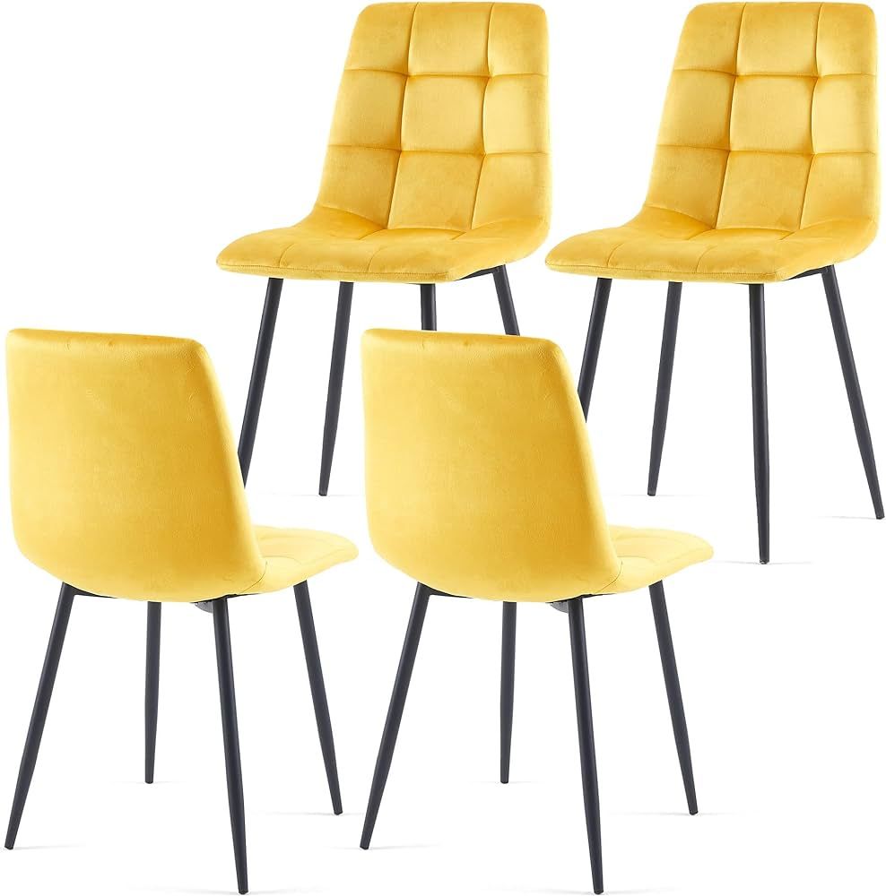 NORDICANA Yellow Velvet Dinner Chairs Set of 4, Modern Armless Biscuit Tufted Dining Side Chairs ... | Amazon (US)