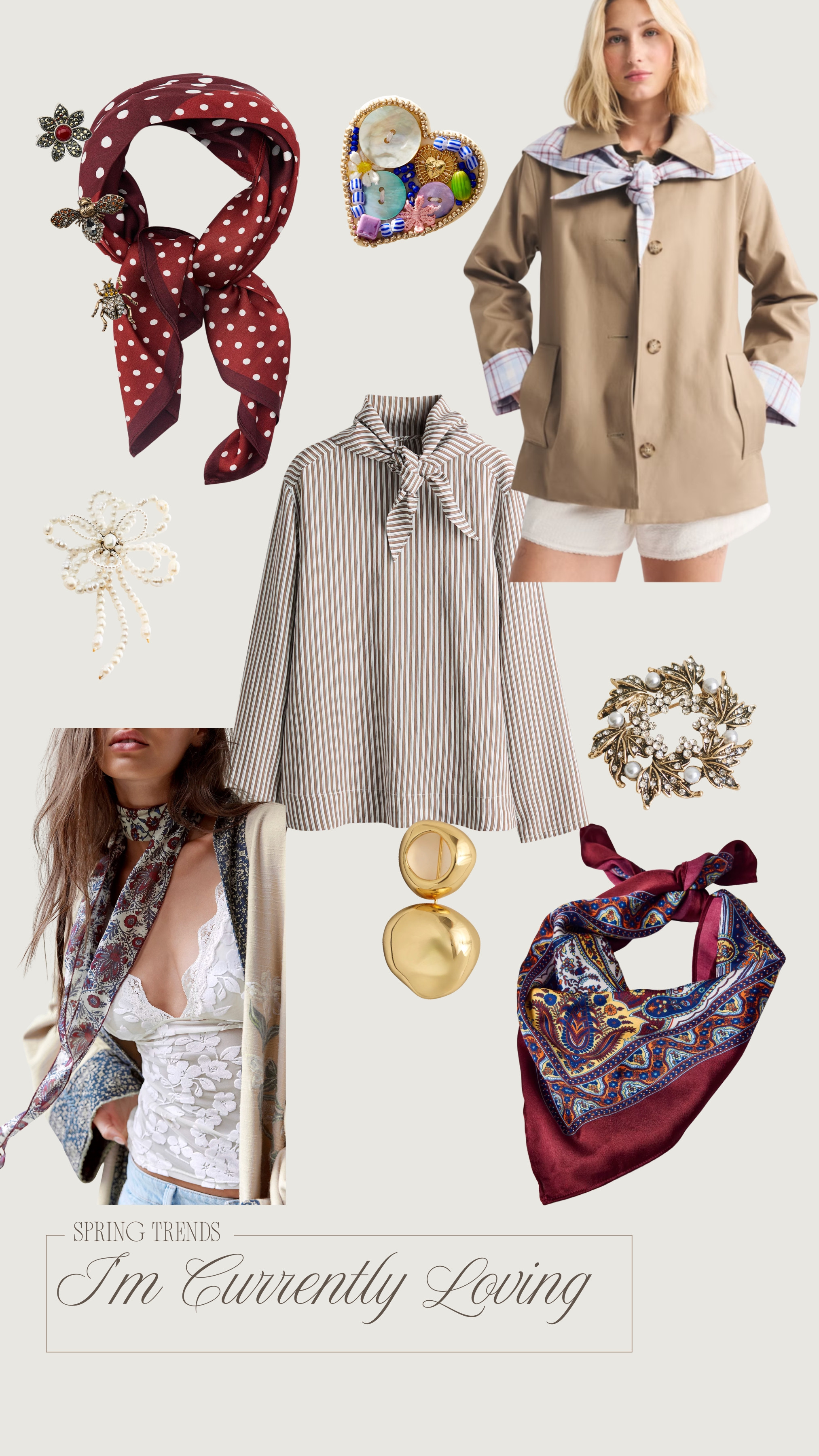 Spring trends I'm excited about: neck scarfs and brooches

spring outfits, spring trends, trending styles 

 