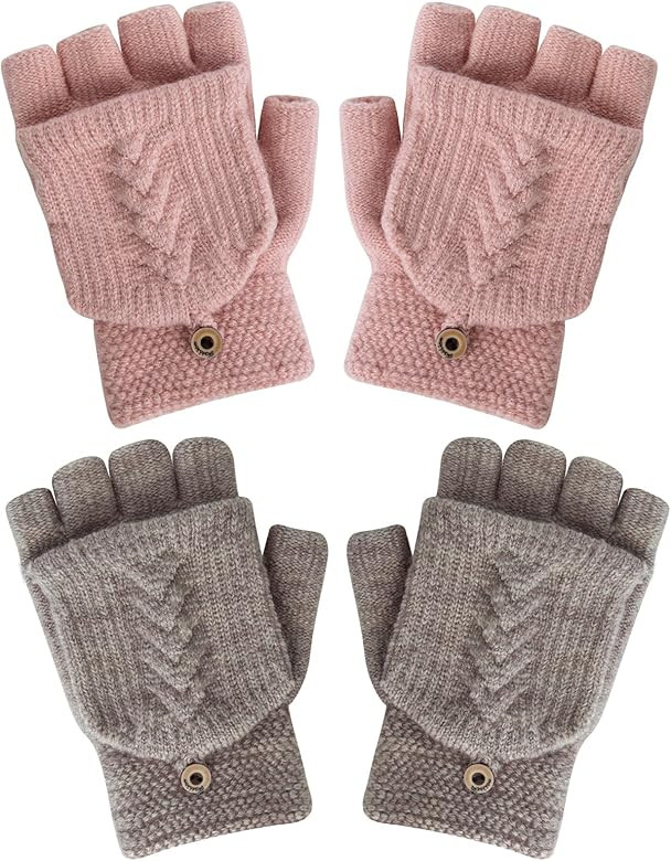 YSense Womens Winter Gloves, 2 Pack Warm Knitted Convertible Fingerless Gloves for Women Gifts wi... | Amazon (US)