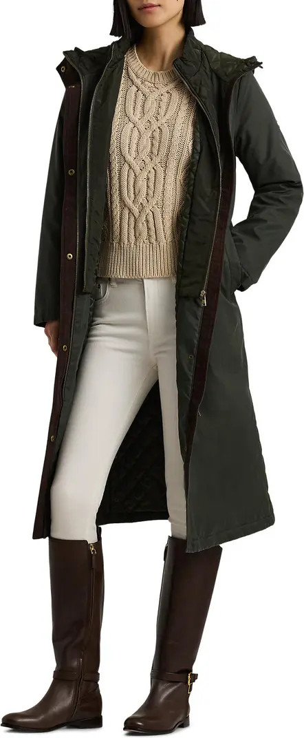 Lauren Ralph Lauren Long Raincoat with Hood & Removable Quilted Bib | Nordstrom | Nordstrom