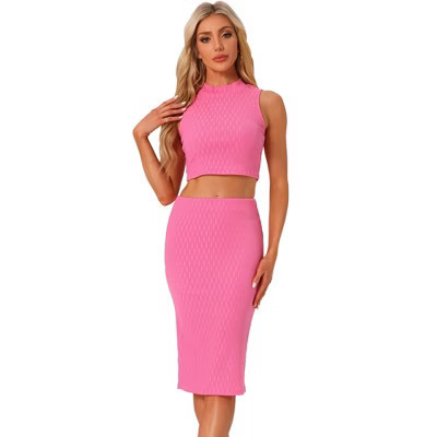 INSPIRE CHIC Women's Mock Neck Tank Top and Bodycon 2 Pieces Skirt Sets Pink Small | Target