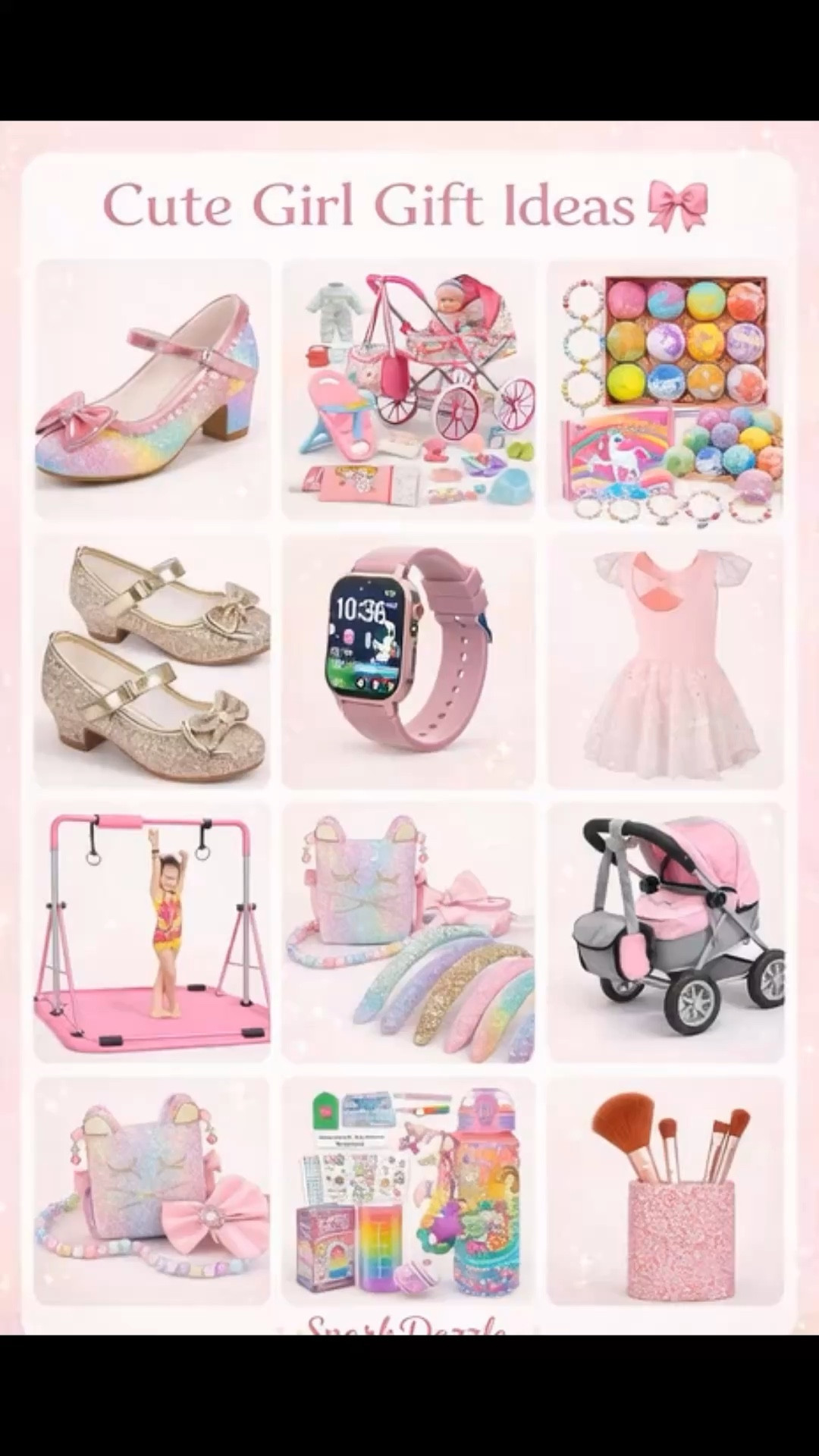 Looking for the perfect birthday present for a little girl? These adorable gift ideas include sparkly shoes, fun toys, cute accessories, and creative activities that girls love. From glitter headbands and doll strollers to gymnastics toys and colorful bath bombs, these gifts are perfect for birthdays, holidays, or special surprises. Save this list for the cutest girl gift inspiration! 

#littlegirlgifts #birthdaygiftideas #girlygifts #giftideasforgirls #kidsgiftideas #birthdaypresents #momlife #girlythings #sparklygifts #pinkstyle #giftguide #pinterestkids #cutegiftideas #sparkdazzle #ad #affiliate 

 