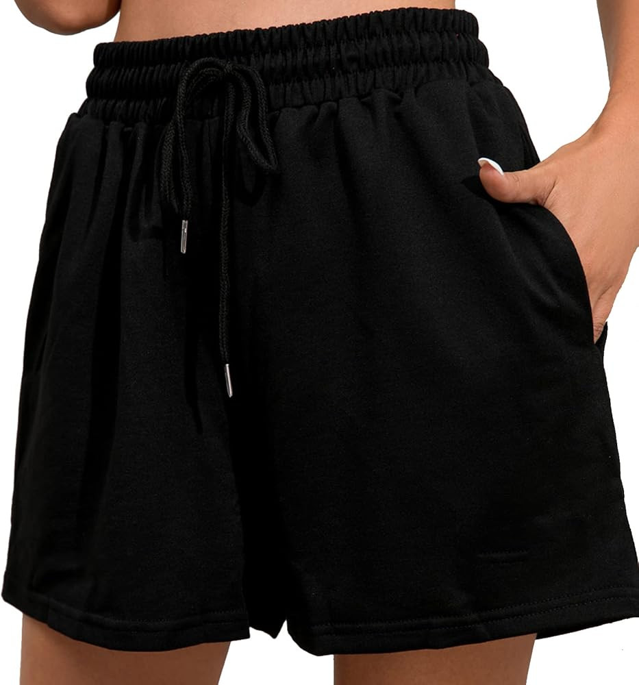 Womens Sweat Shorts Casual Summer Comfy Lounge High Waisted Cotton Shorts with Pockets | Amazon (US)