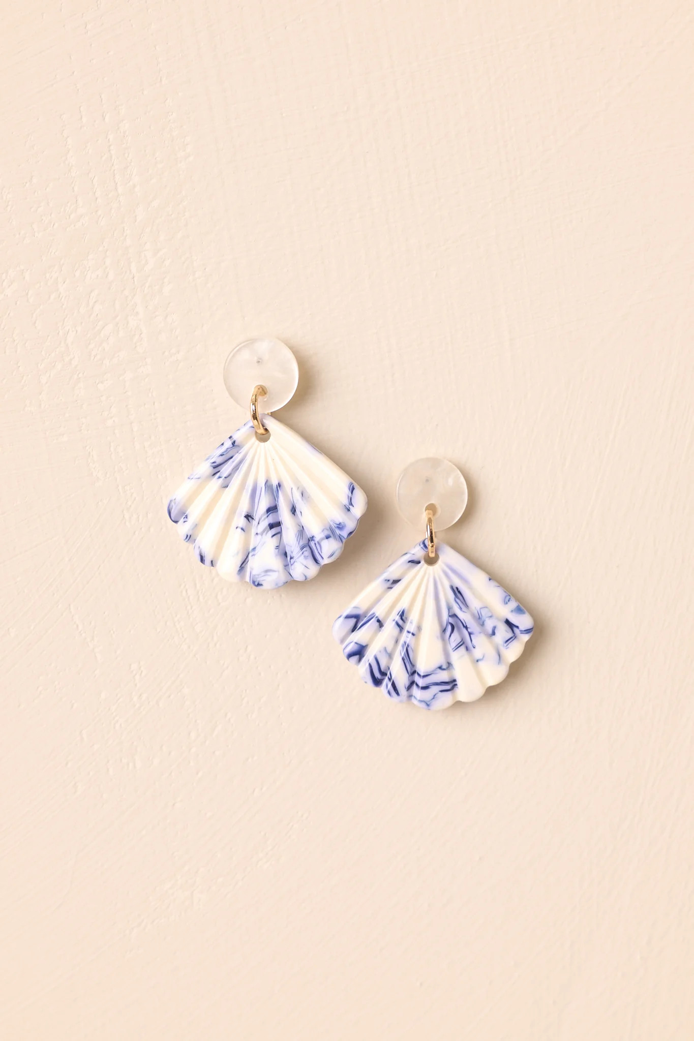 By The Coast Ivory & Blue Seashell Drop Earrings | Red Dress