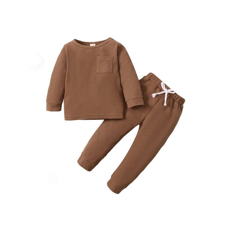 Canrulo Toddler Baby Boy Clothes Solid Ribbed Long Sleeve Pullover Sweatshirt Tops Pants Set Fall... | Walmart (US)