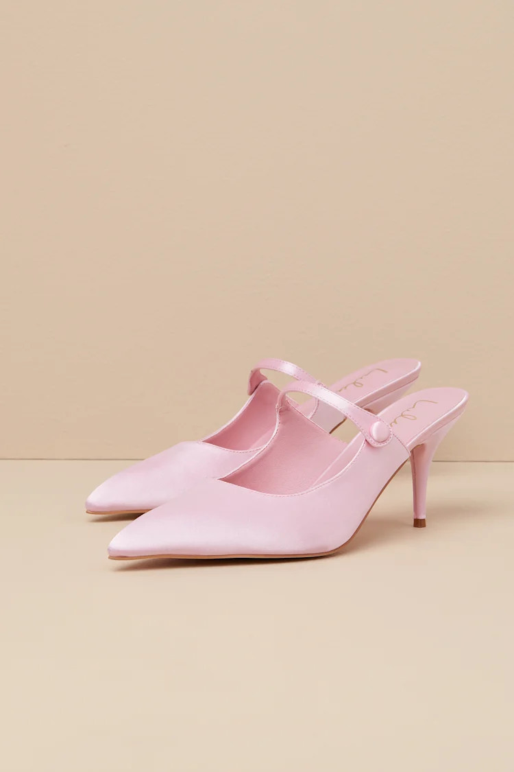 Bristel Baby Pink Satin Mule Pumps | Lulus