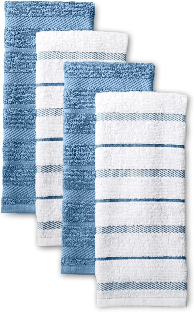 KitchenAid Albany Kitchen Towel 4-Pack Set, Blue Velvet/White, 16"x26" | Amazon (US)