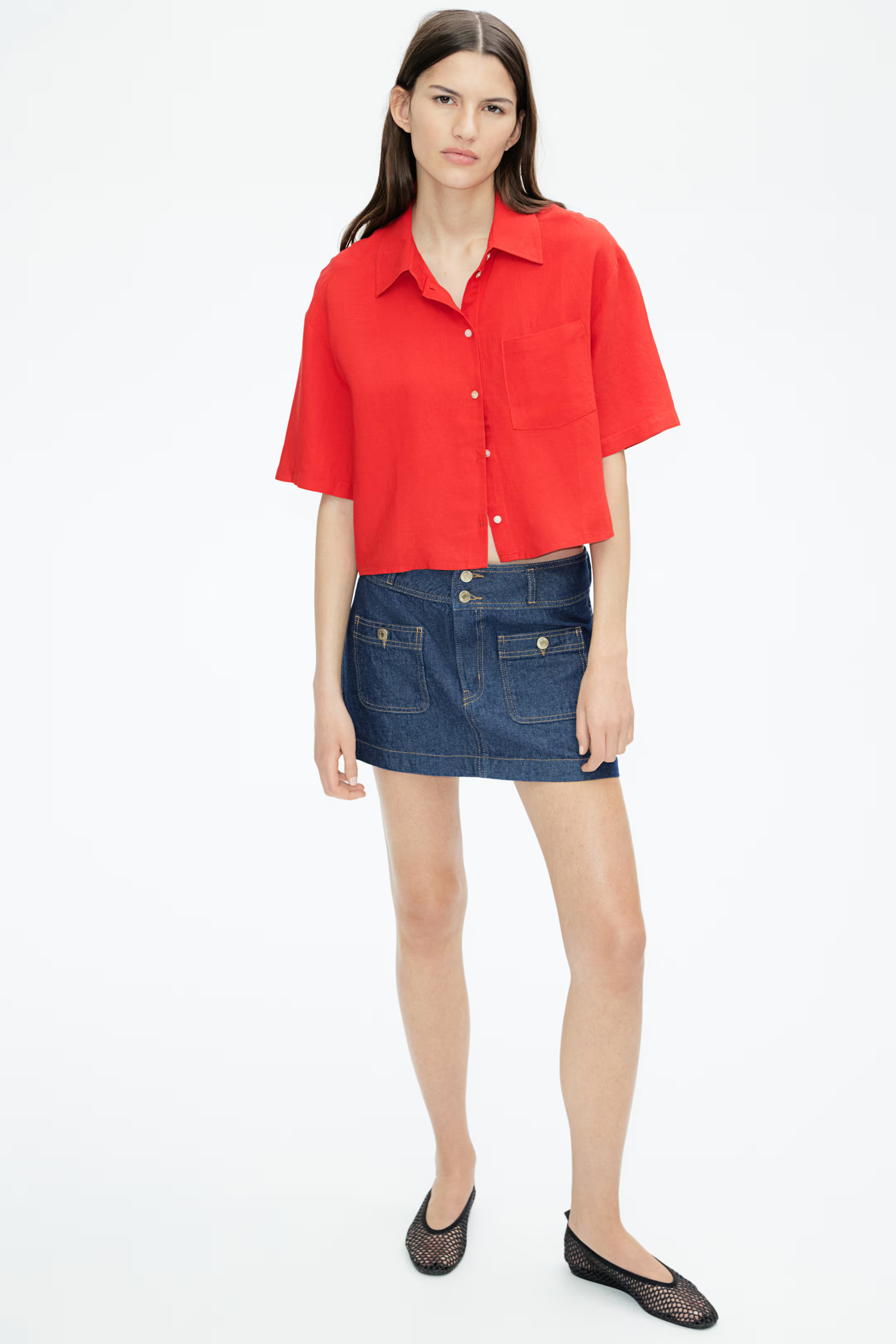 Linen-Blend Shirt - Red - Ladies | H&M US | H&M (US + CA)