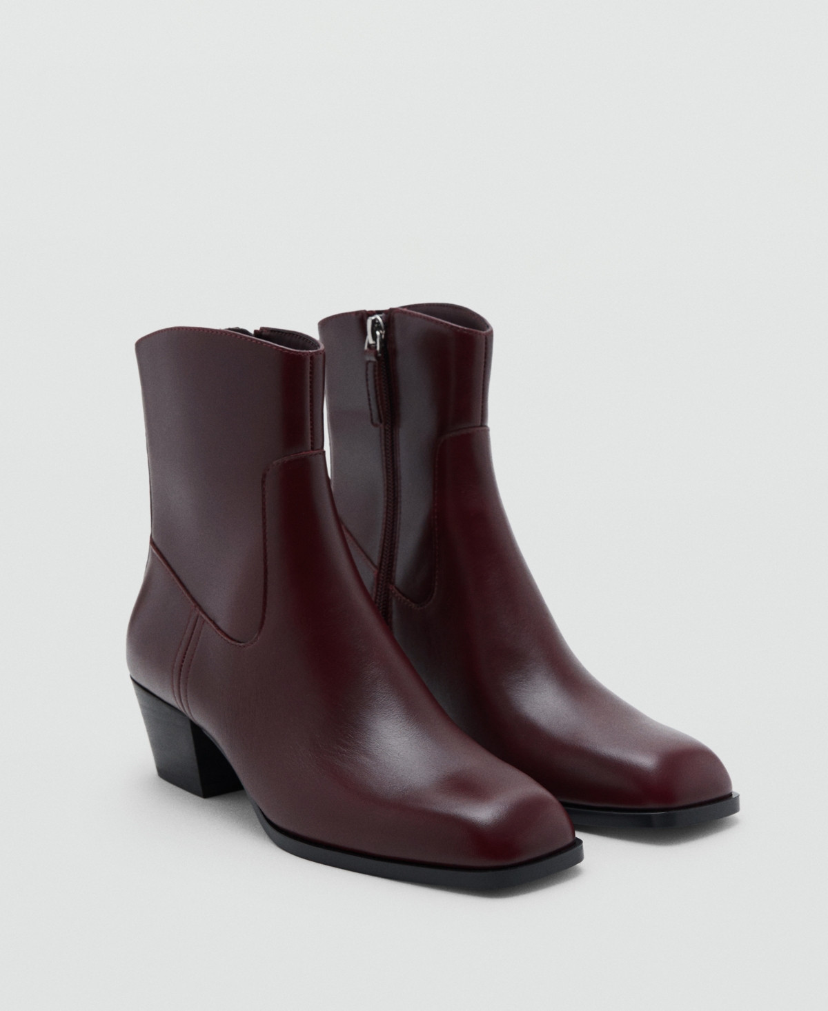 Mango Women's Squared Toe Leather Ankle Boots - Burgundy | Macy's