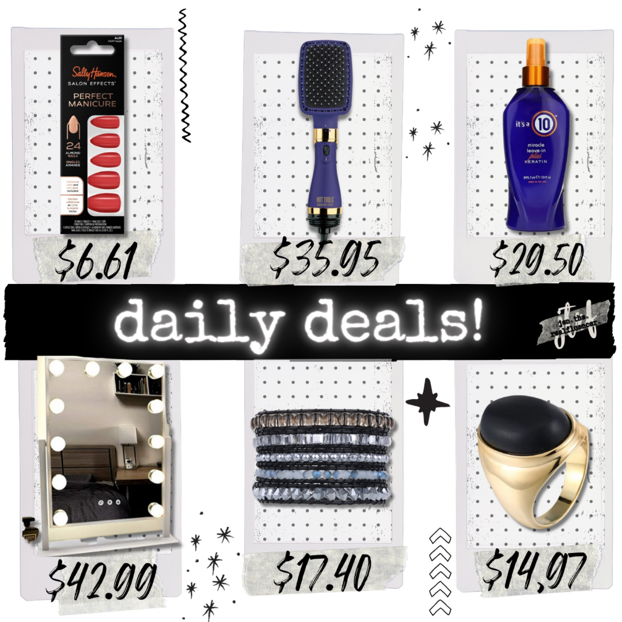 Daily deals, nail sticker, blow dryer brush, it’s a 10 spray, makeup mirror, boho bracelet, gold statement ring, Victoria Emerson, sale finds 

#LTKSeasonal #LTKbeauty #LTKstyletip
