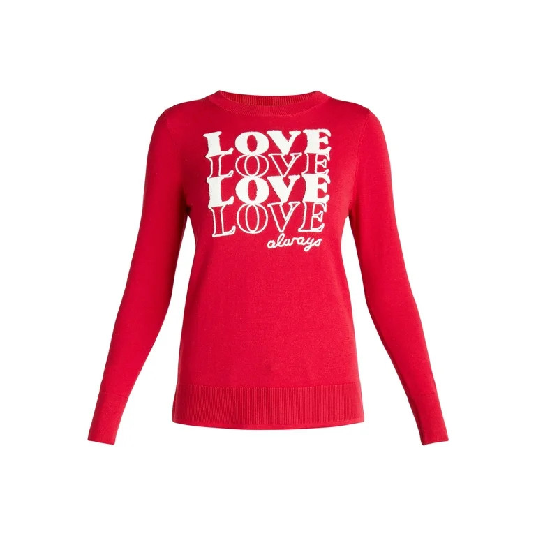 Time and Tru Women’s Valentine’s Day Sweater, Lightweight, Sizes XS-XXXL - Walmart.com | Walmart (US)