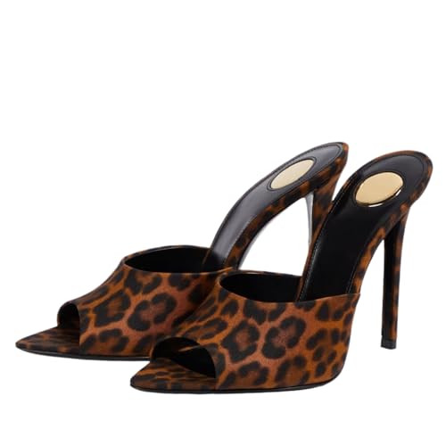 keleimusi Women's Leopard Print Pointed Toe Stiletto Heel Slide Sandals Open Toe High Heel Sandals Sexy Slip-On Mules Heels Fashionable Formal Party Dresses Summer Shoes | Amazon (US)