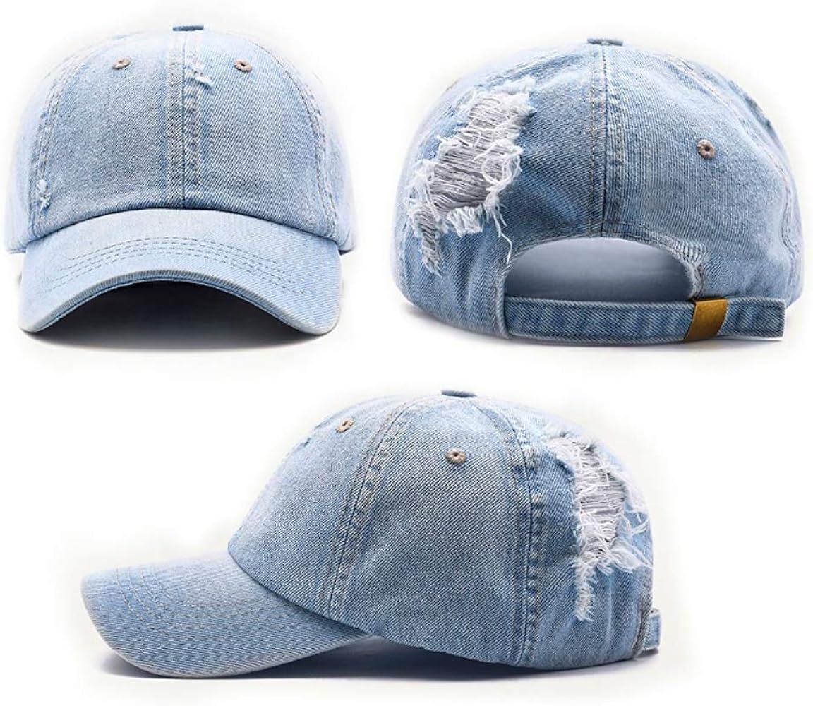 Distressed Jean Hat, Light Acid Washed Denim, Adjustable Clip for Universal Fit | Amazon (US)