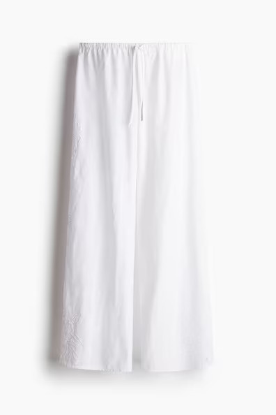 H & M - Bestickte Pyjamahose - Weiß - Damen | H&M (DE, AT, CH, NL, FI)