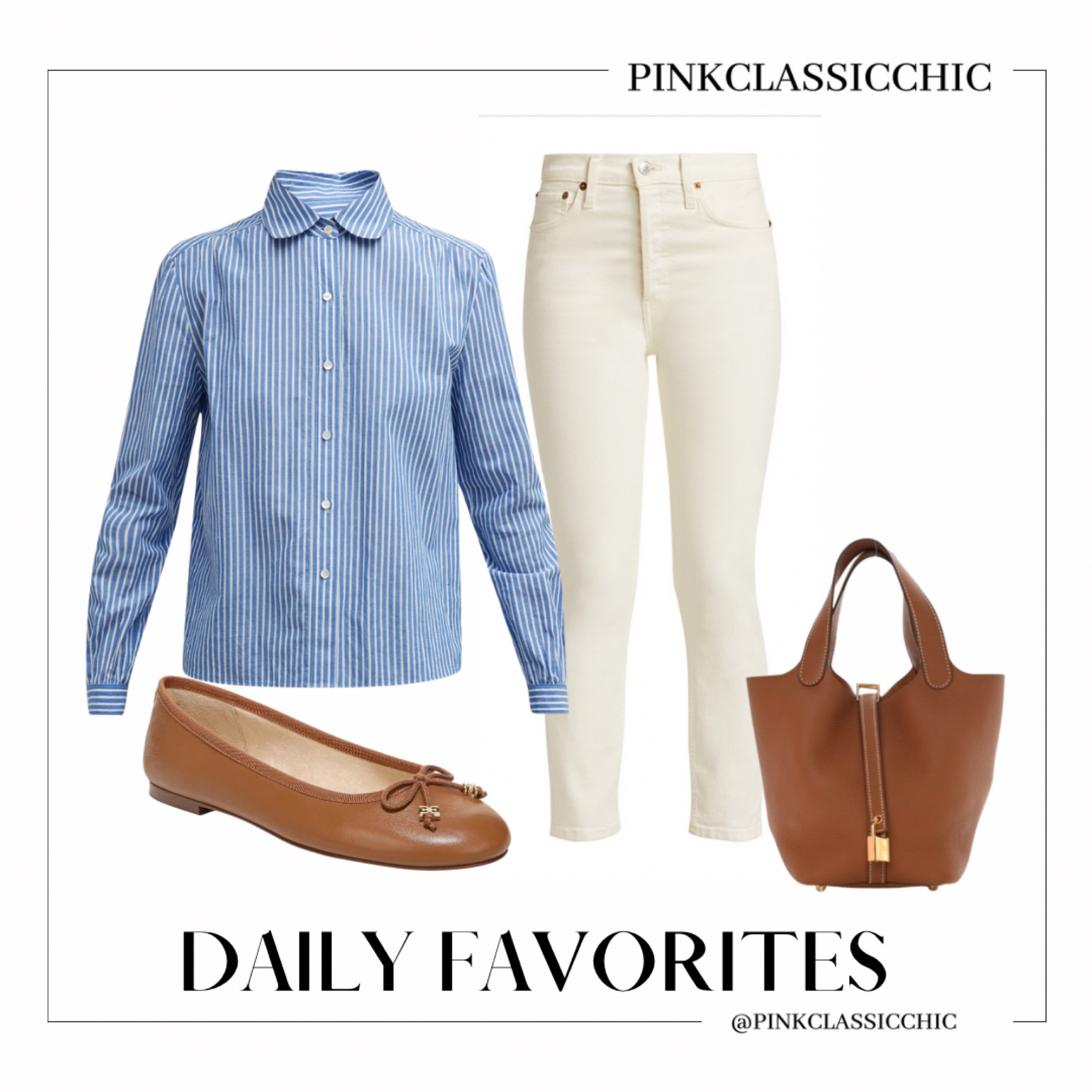 Button down shirt, striped shirt, redone jeans, jeans, white jeans, picotin, Hermes, Sam Edelman, flats, brown flats, casual styles, casual fashion 

#LTKworkwear #LTKunder100 #LTKstyletip