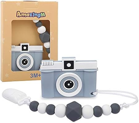 AmazingM Camera Teething Pain Relief Toy with Pacifier Clip,Food Grade BPA Free Silicone Teether,... | Amazon (US)