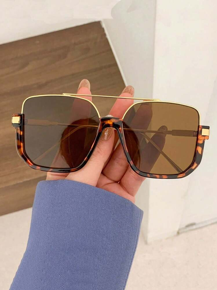 1 Pair Oversized Vintage Fashion Fashion Glasses For Women Beach Accessories For Women Glasses Shades Basics Fall Winter Women Outfits Clothes Business Casual Gifts Leopard Color Blocking Boho Vacay Vacay Vibes For Summer Beach Vacation,Outdoor,Travel | SHEIN