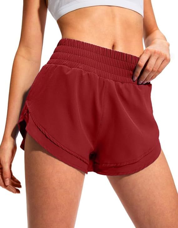 SANTINY Women's High Waisted Running Shorts with Zip Pockets Mesh Liner 2.5" Workout Gym Athletic... | Amazon (US)