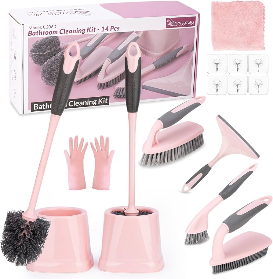14 Pcs Bathroom Cleaning Tools with Toilet Brush, Scrub Brush, Cleaning Brush for Toilet, Bathtub... | Amazon (US)