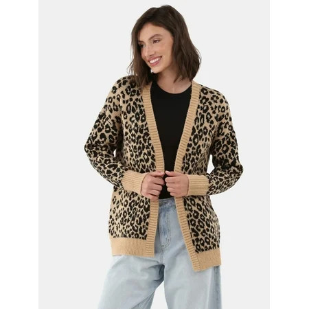 No Boundaries Jacquard Cardigan Sweater, Midweight, Women's | Walmart (US)