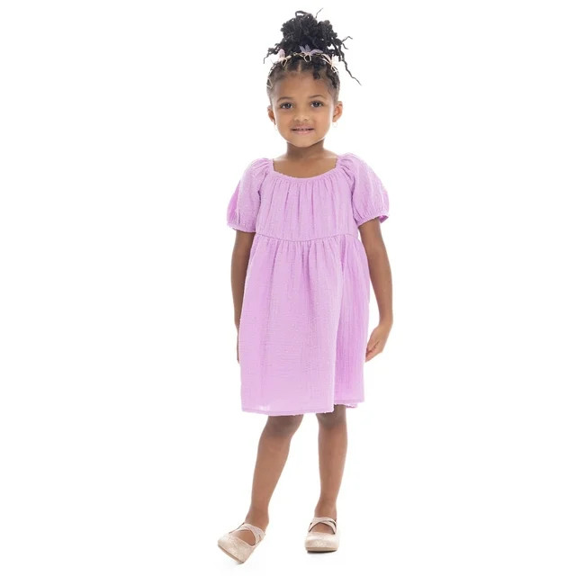 Wonder Nation Toddler Girl Cotton Swiss Dot Dress with Puff Sleeves, Sizes 12M-5T | Walmart (US)