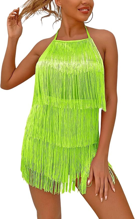 Sexy Backless Fringe Dress Jumpsuit - Womens Club Boho Tassel Tiered Halter Playsuit Festival Bod... | Amazon (US)