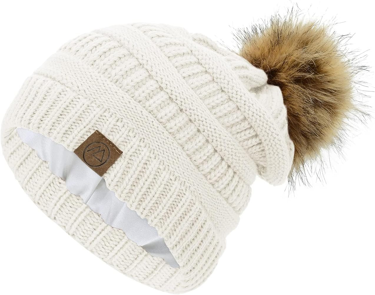 Satin Lined Beanie Winter Hats Silk Lining for Women Silk Lined Hat Slouchy Beanie with Pom | Amazon (US)