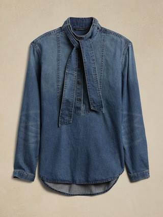 Una Denim Tie-Neck Blouse | Banana Republic (US)