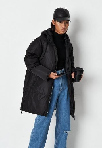 Black Mid Length Puffer Coat | Missguided (US & CA)