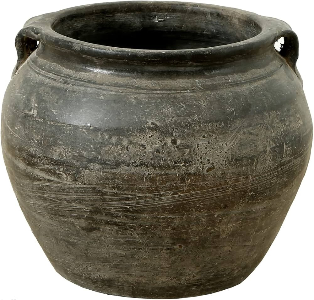 Artissance Home Small Charcoal/Gray Ceramic Indoor Outdoor Vintage Pottery Jar w/2 Handles, Home ... | Amazon (US)