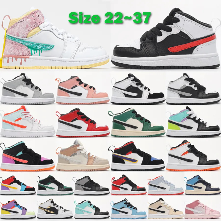 Jump mans 1 1s Kids Basketball Shoes Paint Drip Light Smoke Grey Pink Quartz Shadow Lucky Green B... | DHGate