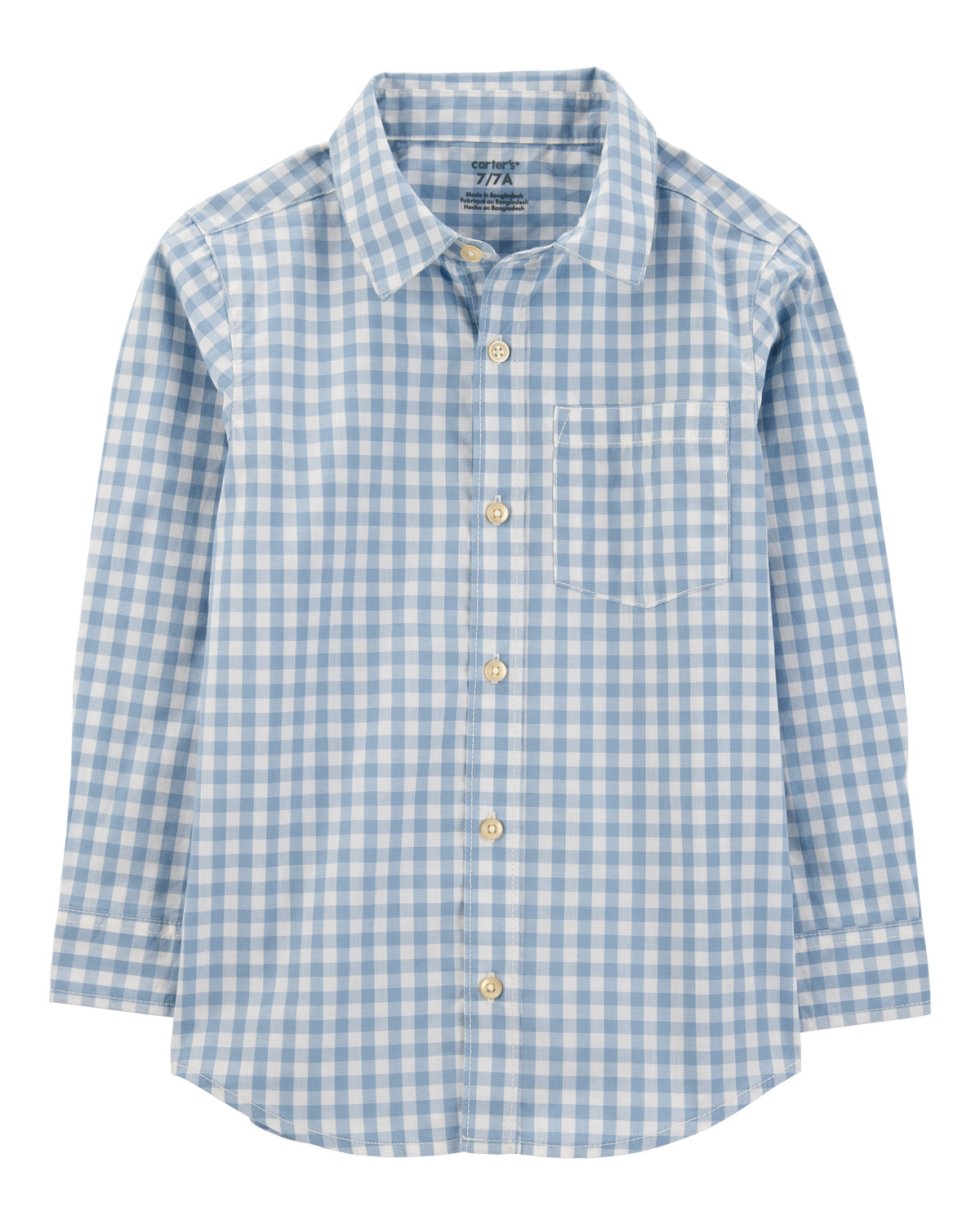 Kid Plaid Woven Long-Sleeve Button-Down Shirt - Blue | Carter's Inc