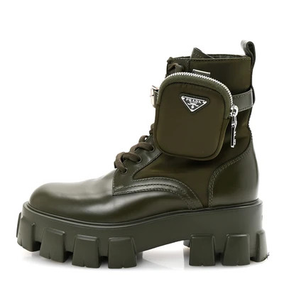 Spazzolato Rois Re-Nylon Metal Triangle Logo Monolith Pouch Pocket 55mm Boots 37.5 Militare | FASHIONPHILE (US)