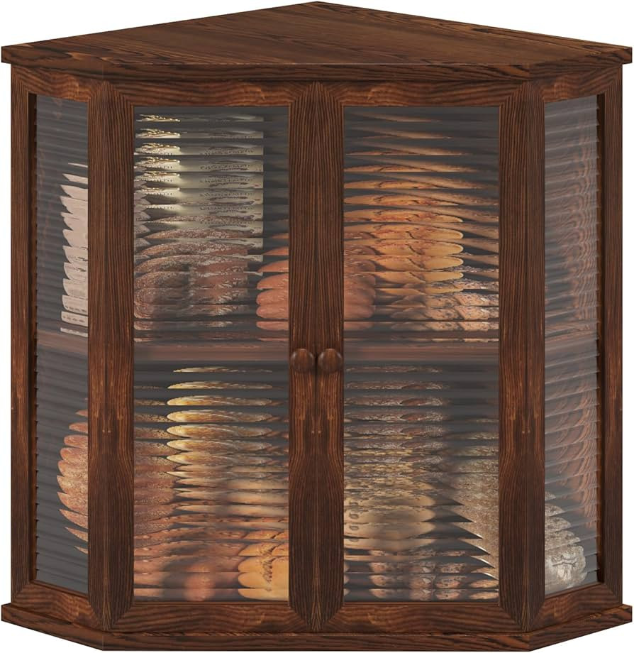 Extra Large Corner Bread Box for Kitchen Countertop, 16.5 Inch Charred Pine 2-Tier Breadbox with ... | Amazon (US)