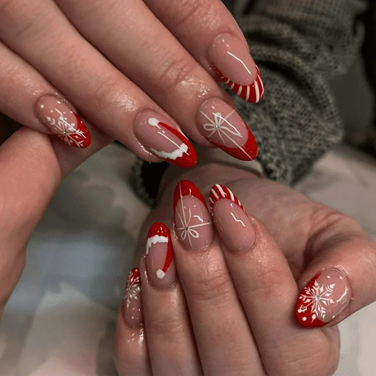 YTTAL Impress Press On Nails Short Christmas Press On Nails Short Almond Green Fake Nails - False... | Walmart (US)