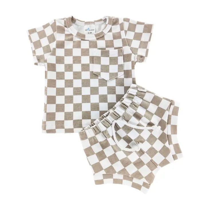 Beige Checkered Pocket Set | PEGGI + ME