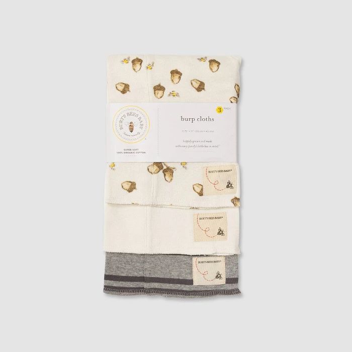 Burt's Bees Baby® Baby Organic Cotton Acorns Burpcloths - Heather Gray | Target